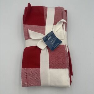 NWT Pier 1 Imports Cloth Napkins Red Buffalo Plaid Checked  Set Of 4 100% Cotton